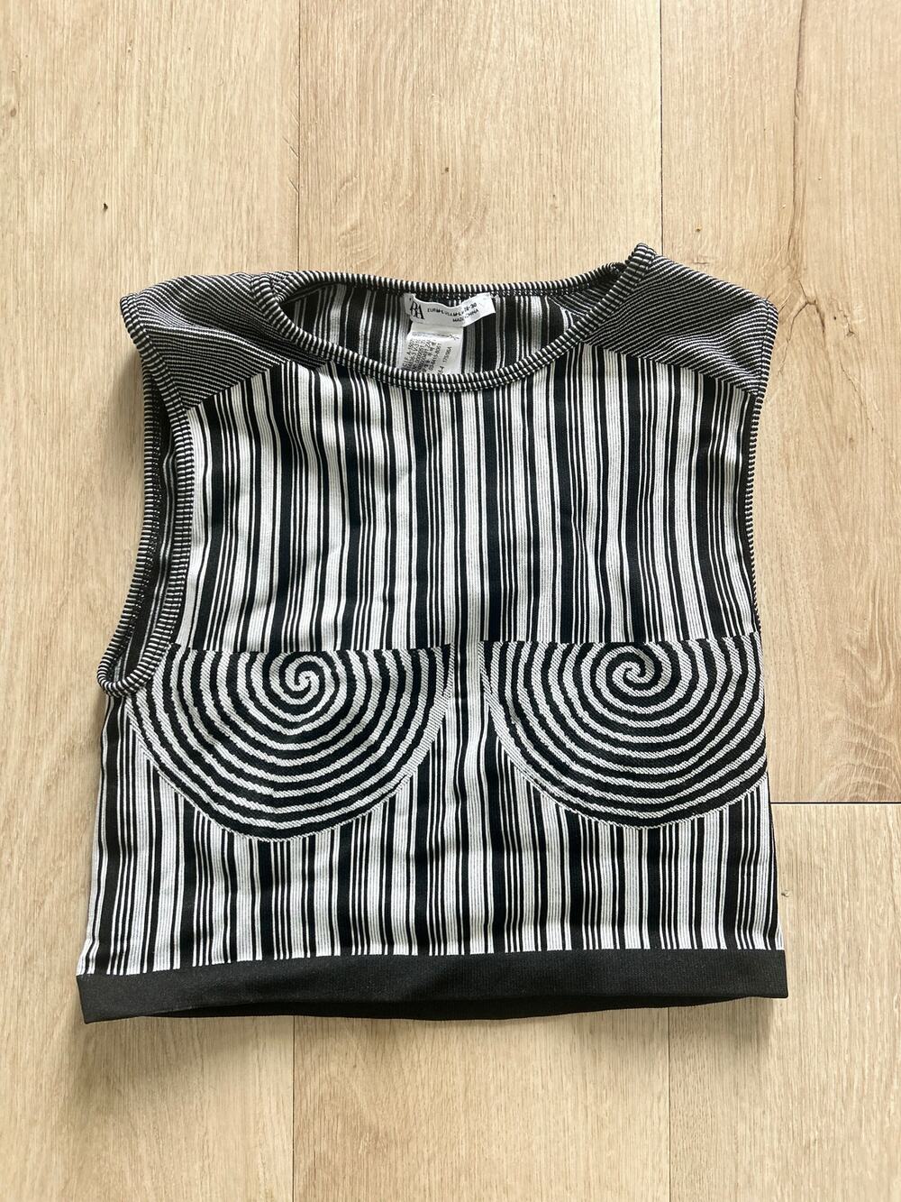Zara Black White Striped Sleeveless Pocket Top Size M